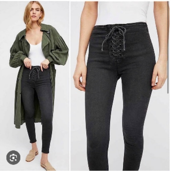 Free People Lace-Up Skinny Jeans. - Picture 1 of 13